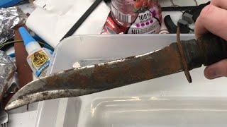 Is Evapo-Rust safe on Leather? Trashed Kabar and Antique Hunting Knife Restoration