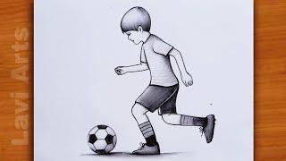 How to draw Boy Playing Football | Easy drawing of Soccer Player | Boy drawing | Pencil sketch | Art