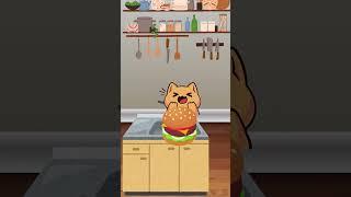 cat vs hamburger? what happens?  #animation #mukbang #funny #tuna #food #cat #cartoon