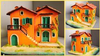 Making DIY Mediterranean Seaside House Using Cardboard/ DIY Seaside House From Cardboard