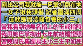 剛出公司我就被一巴掌打倒在地，一女子揪我頭髮 記者圍滿四周，「這就是周淩峰包養的小三」當我看到她無名指上的玉戒指時，我甩她巴掌掏出七年前結婚證照，當晚周氏集團易主小三生不如死！#人生故事 #情感故事