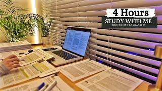 4 HOUR STUDY WITH ME on A RAINY NIGHT | Background noise, 10 min Break, No music, Study with Merve