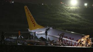 Plane breaks in half after skidding off runway at Turkish airport