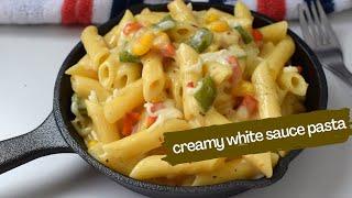 Pasta in white sauce | Penne in white sauce | White sauce pasta