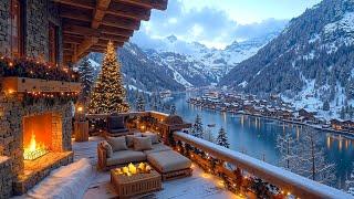 Cozy Winter Vibes Smooth Jazz, Snowfall, and Fireplace Glow on the Terrace for a Perfect Christmas