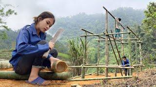 Couple Building A Bamboo House, Build A New Life In The Wild Forest, Off Grid Living