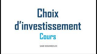 choix des investissementS