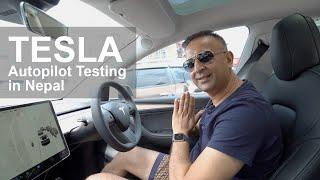 TESLA Autopilot in Nepali road | TESLA Model Y | बिजुली गाडि | Lokesh Oli