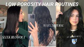 5 rules for low porosity hair || how to style wavy + sleek blowout fine, low porosity hair!