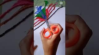 easy beautiful thread painting design || string pull technique || how to paint using thread#shorts