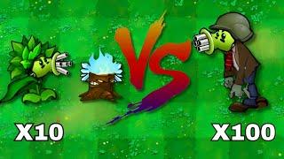 PvZ Hybrid Challenge - 10 Plants Zombie Gatling Vs 100 Random Zombies, Who will win?