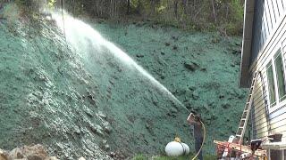 Hydroseeding extreme slopes. Steep cut bank.