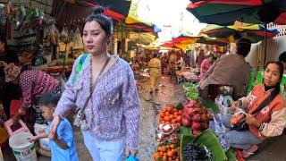 Cambodia Tour 2024 - Walking Tour 4K - Walk Khmer Local Market, Street Food tour