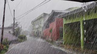 Walking in super heavy rain hitting rural Indonesia 3 hours, heavy rain and thunderstorms, to sleep