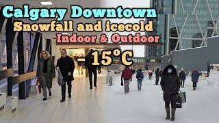 Snowfall and IceCold in Calgary Downtown Indoor & Outdoor Walking tour #Calgary #alberta #Canada