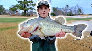 HE CAUGHT A GIANT BASS!!! (Winter Pond Hopping)