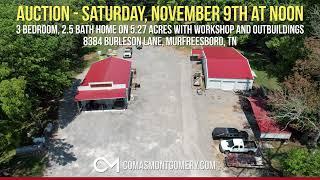 AUCTION Nov. 9th, 2024 - 3 BR, 2.5 BA Home on 5.27+/- AC with Outbuildings For Sale in Murfreesboro