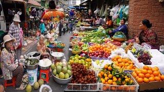 Cambodian Morning Food Market Scene - Amazing Boeng Pralit Food Market Selling Massive Food