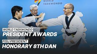 World Taekwondo President awards FISU President Leonz Eder honorary 8th Dan