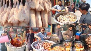 Breakfast in Afghanistan | Traditional Early morning street food cooking rosh karahi chicken recipe