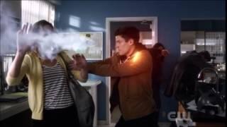 The flash saves Tracy from killer frost's ice spear.(in slow motion)