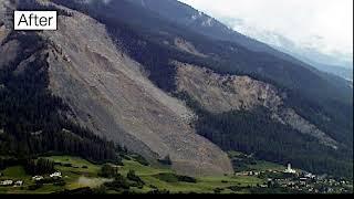 Debris Avalanche, June 16, 2023, Brienz-Brinzauls, Canton Graubünden, Switzerland,  Before and After