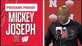 Nebraska head coach Mickey Joseph talks after the Huskers 15-14 loss to Wisconsin