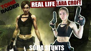 GYMNAST and MARTIAL ARTIST does LARA CROFT'S ACROBATICS from TOMB RAIDER - Sofia Stunts