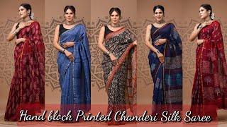 Exclusive Hand Block Printed Pure Chanderi Silk Saree | Free Shipping