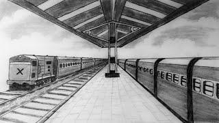 How to draw Railway station step by step | Pencil art step by step easy | Mustak Drawing.