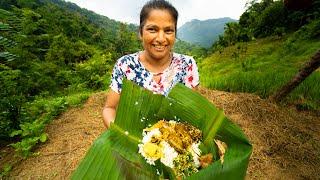 Sri Lanka Village Food - BANANA LEAF CURRY in Knuckles Mountains! EXOTIC SRI LANKAN FOOD!!