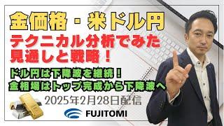 【金価格・ドル/円】ドル円は下降波を継続、金相場はトップ形成から下降方向へ！　今後の金相場はどうなる！？　＜タイムサイクル分析でみた見通しと戦略＞ 2025.02.28配信