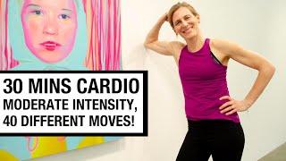 30 minute moderate intensity CARDIO workout, no repeated exercises! #withme // no equipment needed