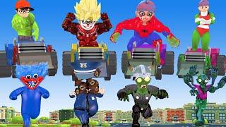 Avengers Tractor Vs Strongest Bigger : Police Siren , zombiehulk , Wuggy Rainbow - Scary teacher 3D