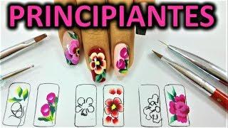 dibujar 5 pinceladas en tus uñas - como pintar flores pinceladas - pincelada para principiantes