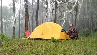 SOLO CAMPING IN HEAVY RAIN WITH THUNDERSTORMS - IN THE RAIN ALL NIGHT - ASMR