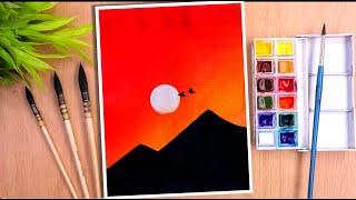 Easy golden sunset  fabric colour painting for beginners// step by step tutorial