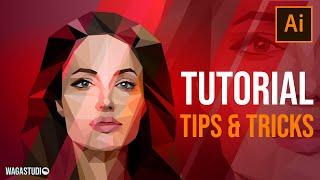 Adobe Illustrator Tutorial : Low poly art TIPS & TRICKS (Angelina Jolie)