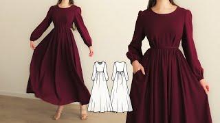 Sewing Tutorial for Modest Maxi Linen Dress + Sewing Pattern 