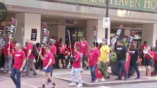 Hotel workers at The Omni New Haven Hotel strike for a second day