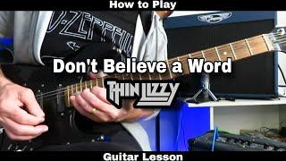 DON'T BELIEVE A WORD - Thin Lizzy.  Guitar Lesson (Rhythm and solo)