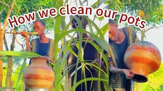 How we clean our water pots / the traditional fridge in our village