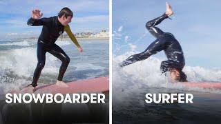 Snowboarders Try To Keep Up With Surfers | SELF