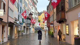 Zurich Rainy City Walk in the Evening  4K Walking Tour ️ 