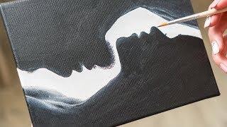 Silhouette of a Romantic couple in the Dark - Acrylic painting / Homemade Illustration (4k)