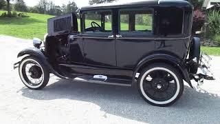 1929 Ford Model A Fordor, cold start, walk around, lights, horn, engine.