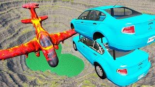 Throwing Cars At The New Lava Airplane - BeamNG Drive