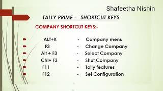 All Short Cut Keys In Tally Prime....