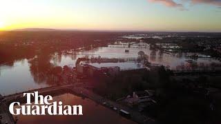 Aerial footage shows flooding around Worcester after heavy rain