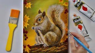 Autumn Squirrel PaintingHow to Paint fur / How to Paint a Squirrel / Acrylic Painting for Beginners